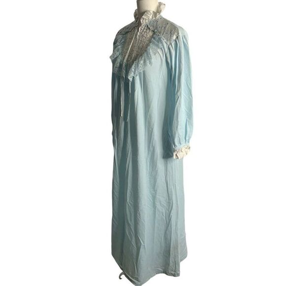 Vintage Gilligan Omalley House Coat Robe S Blue Velvet Zip Pockets Nightgown - Picture 3 of 6